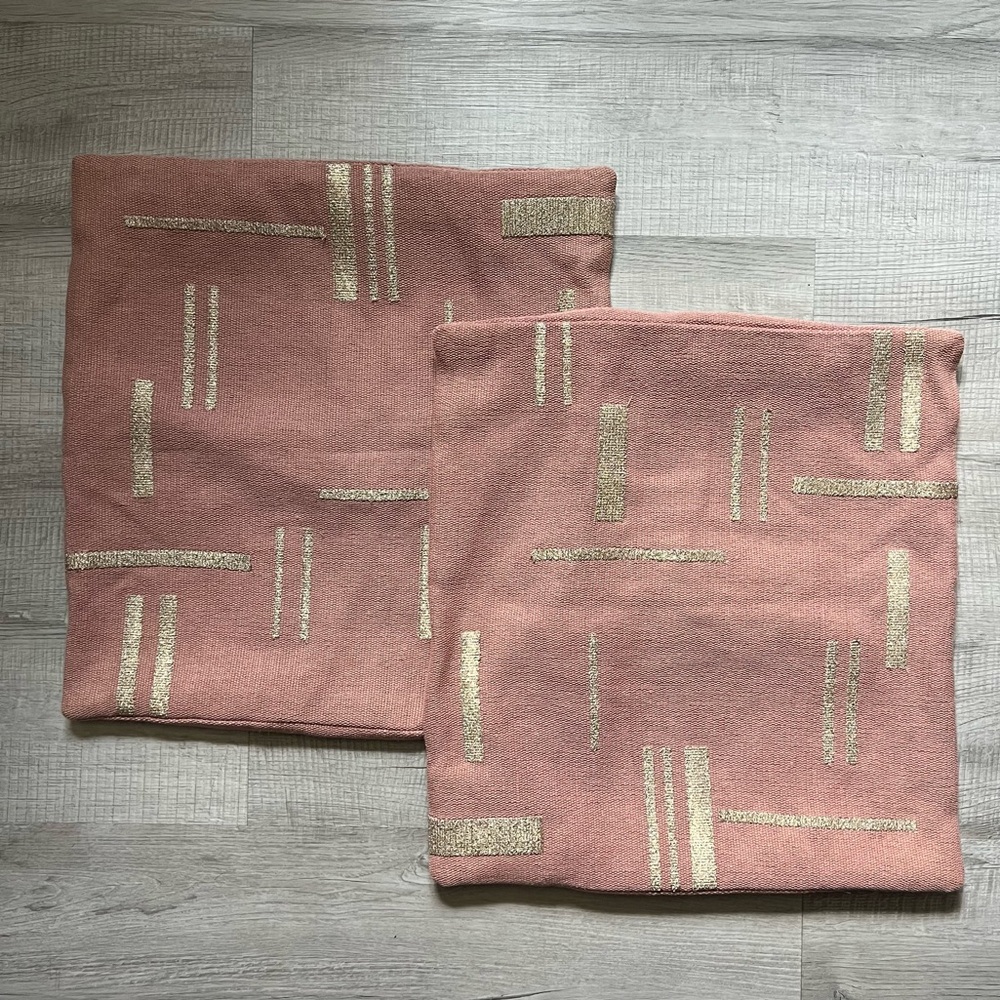 WEST ELM Embroidered Metallic Blocks Pillow Cover Geometric Accent Set PINK - Picture 6 of 14